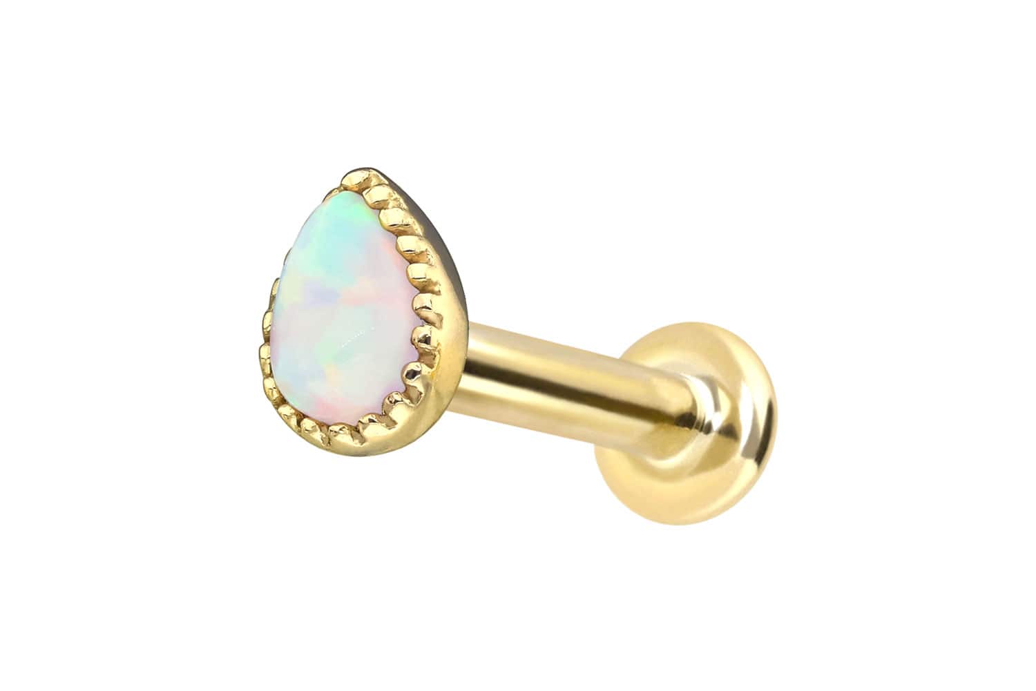14 Karat Gold Labret Piercing mit Innengewinde SYNTHETISCHER OPALTROPFEN